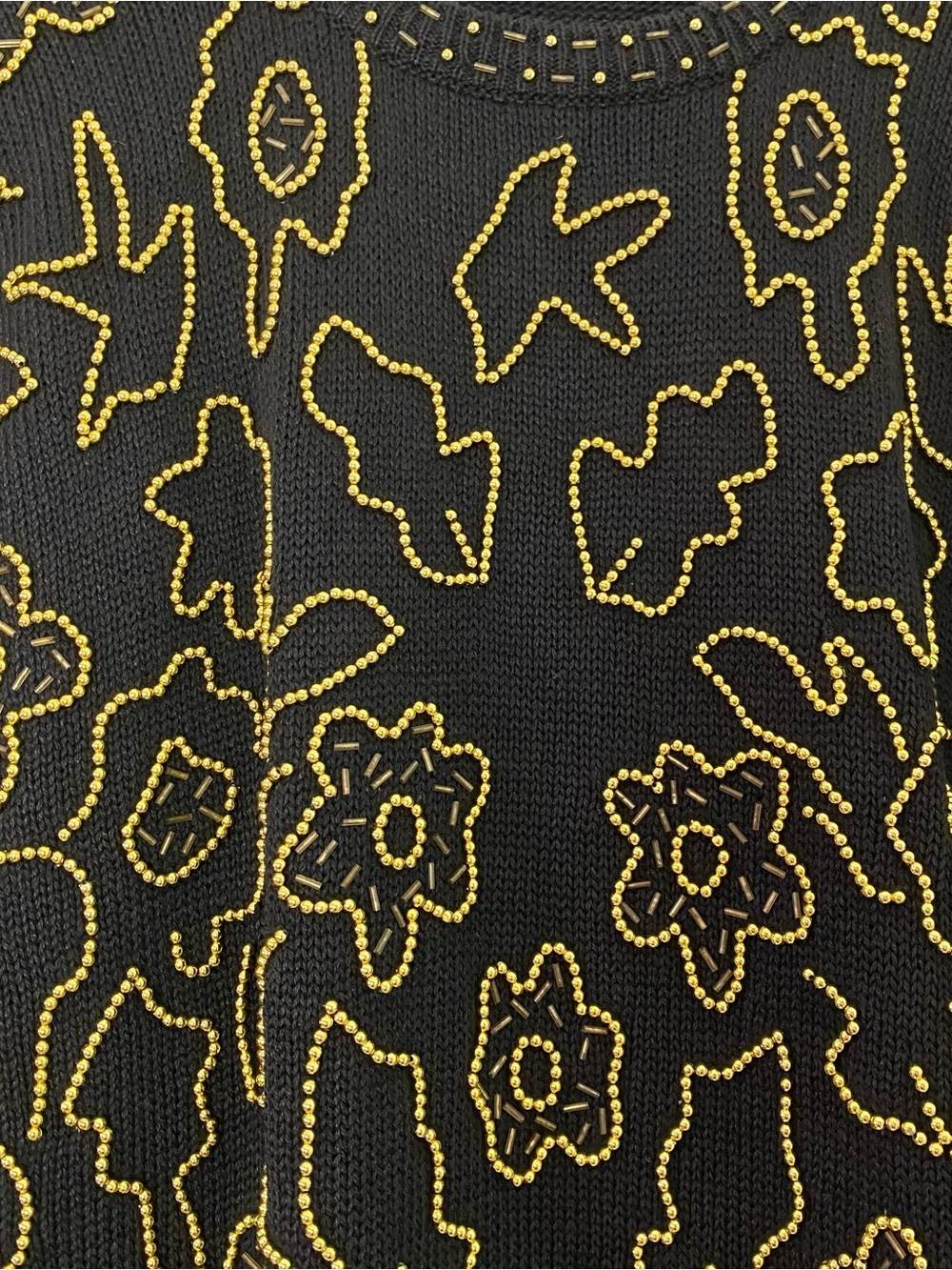 Vintage 90s Granny Sweater Womens Size Large Black Gold Beaded Tags Tunic - Picture 3 of 11